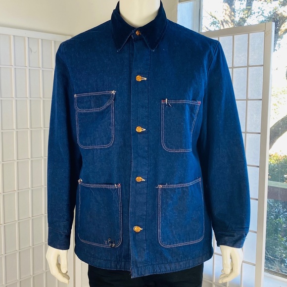 Vintage WRANGLER Mens Indigo Blue Denim Blanket Lined Chore Coat, L.